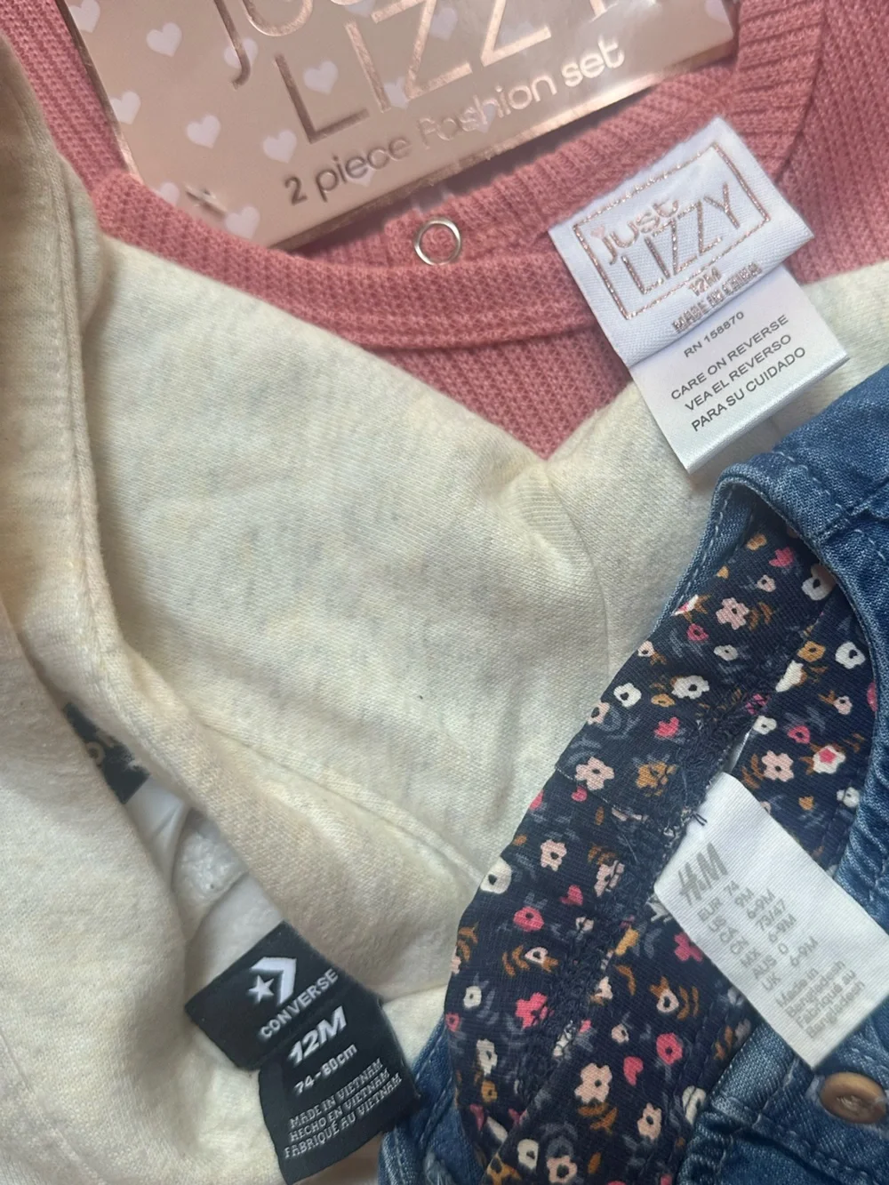 Converse Set, Just Lizzy Pink Set & H&M Denim Leggings Set for Kid Size 12months
